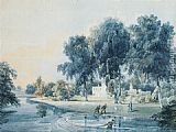 Fishermen Canvas Paintings - Chalfont House, Buckinghamshire, with fishermen netting the Broadwater
